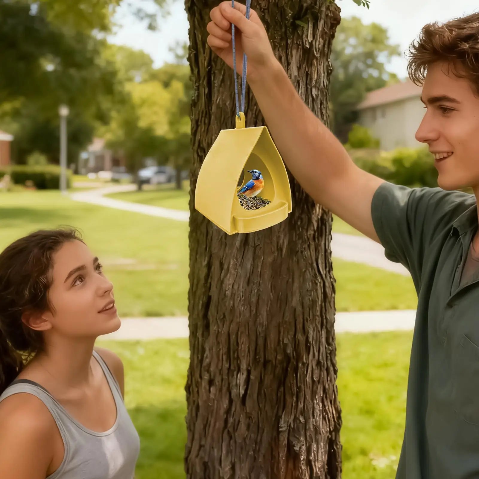 Hanging Triangular Roof Wild Bird Seed Feeder — Waterproof Windproof Outdoor Garden