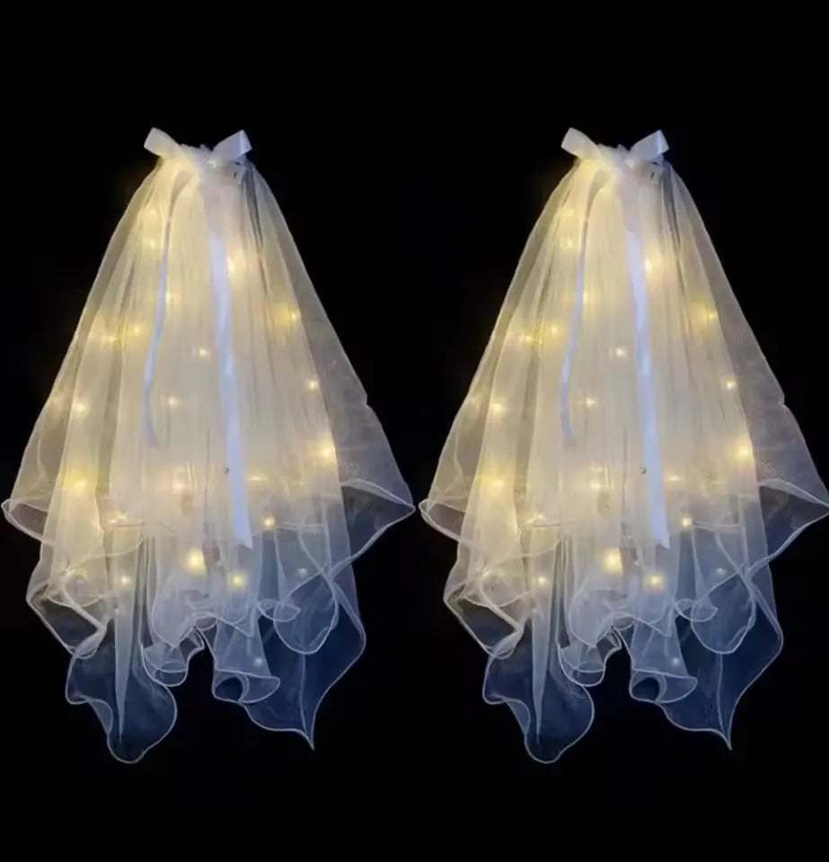 Glow Wedding Veil LED Light Bowknot Pearl Veil Glow In The Dark Party Favor Wedding Birthday Party Cosplay Hair Accessories