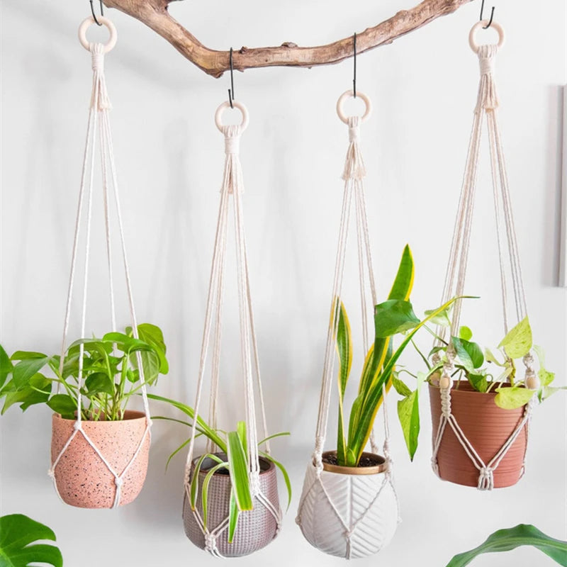 Handmade Macrame Plant Holder 100%
Cotton — Hanging Basket for Wall,
Courtyard & Garden Flower Pots