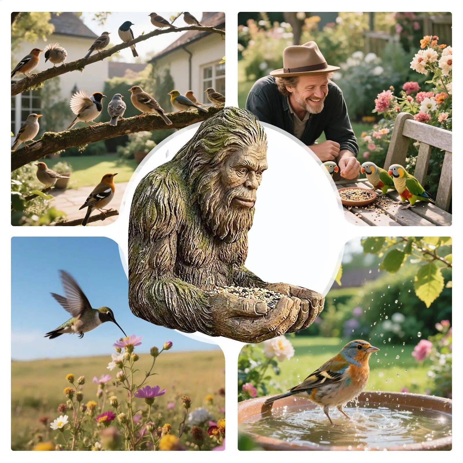 Wild Bird Feeding Station Sculpture — Outdoor Garden & Patio Yard Art Decoration