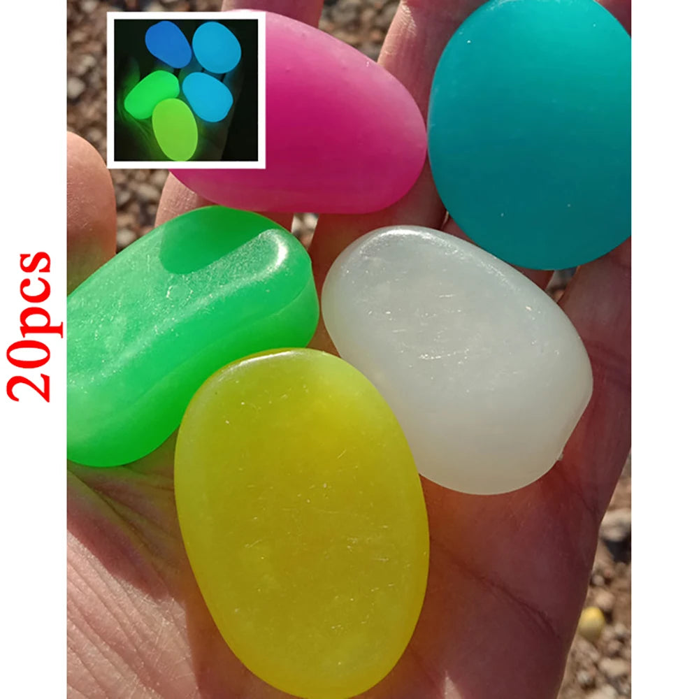 20pcs Glow Stones – Garden Pebbles for Lawn, Aquarium & Patio