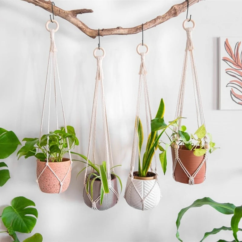 Handmade Macrame Plant Holder 100%
Cotton — Hanging Basket for Wall,
Courtyard & Garden Flower Pots