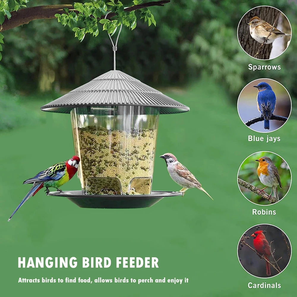Automatic Hanging Gazebo Wild Bird Feeder — Outdoor Garden Feeding House with Rope