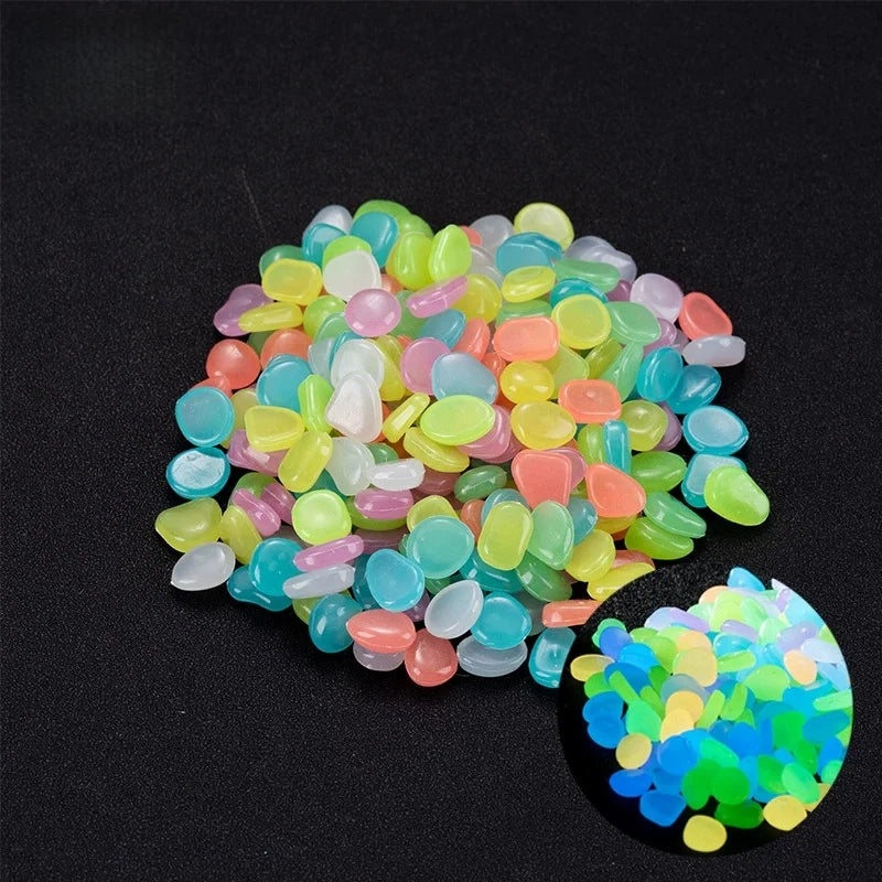 500Pcs Glow in The Dark Garden Pebbles, Gardening Luminous Glow Stones Outdoor Decor Glowing Water Fish Tank Gravel