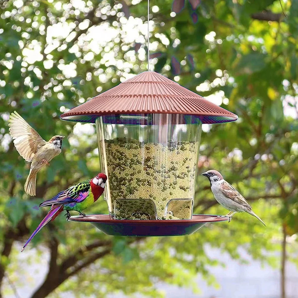 Automatic Hanging Gazebo Wild Bird Feeder — Outdoor Garden Feeding House with Rope