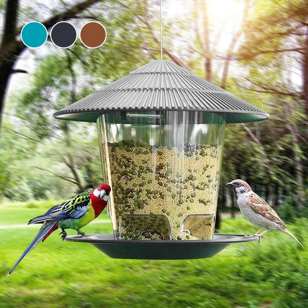 Automatic Hanging Gazebo Wild Bird Feeder — Outdoor Garden Feeding House with Rope