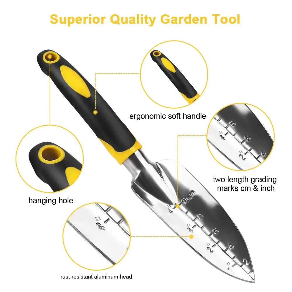Garden Hand Trowel, Rake, Cultivator
& Weeder Tool Set — Ergonomic Handle
for Lawn, Bonsai & Transplanting