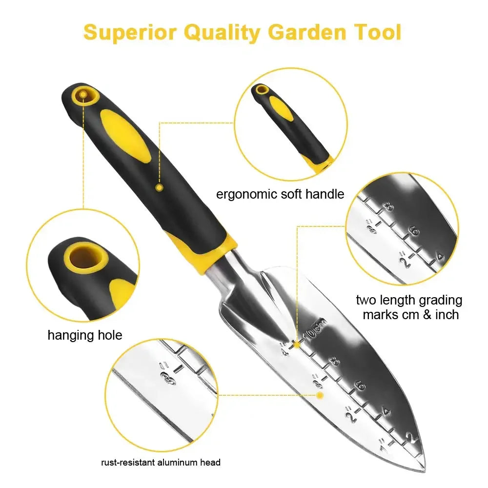 Garden Hand Trowel, Rake, Cultivator
& Weeder Tool Set — Ergonomic Handle
for Lawn, Bonsai & Transplanting