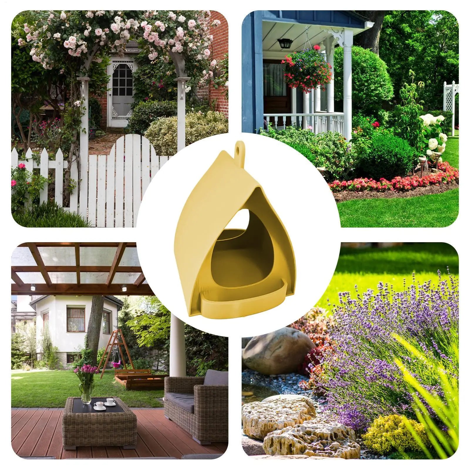 Hanging Triangular Roof Wild Bird Seed Feeder — Waterproof Windproof Outdoor Garden