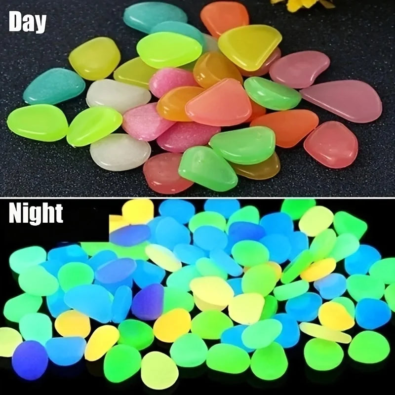 100pcs Resin Glow in the Dark Pebbles 
— Luminous Stones for Garden Paths, 
Landscape, Aquarium & Plant Pots