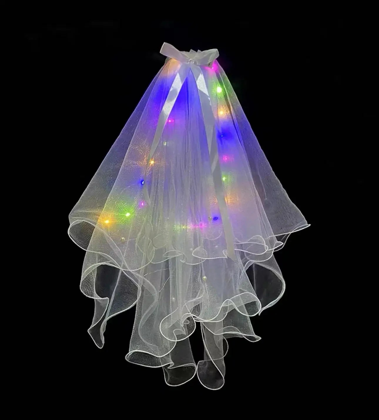 Glow Wedding Veil LED Light Bowknot Pearl Veil Glow In The Dark Party Favor Wedding Birthday Party Cosplay Hair Accessories