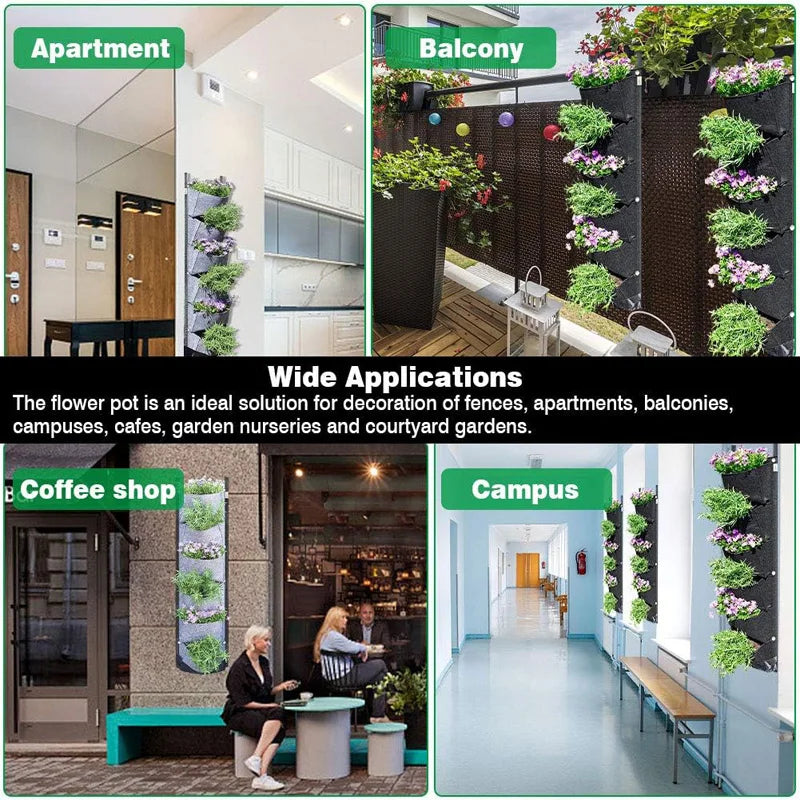 6 Pocket Vertical Garden Planter Bag — Wall Mounted Grow Pots for Flowers, Veg & Fruit