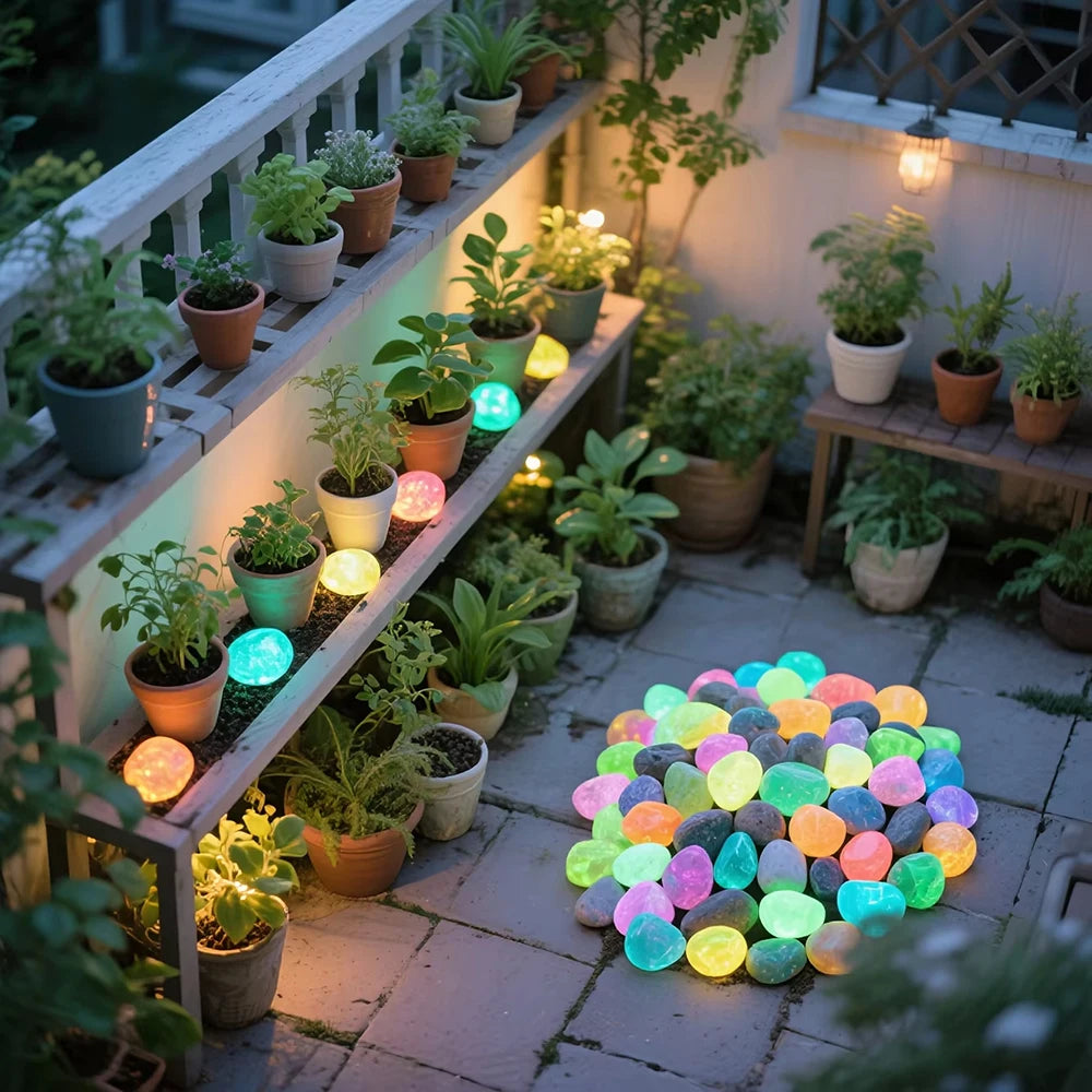 20pcs Glow Stones – Garden Pebbles for Lawn, Aquarium & Patio