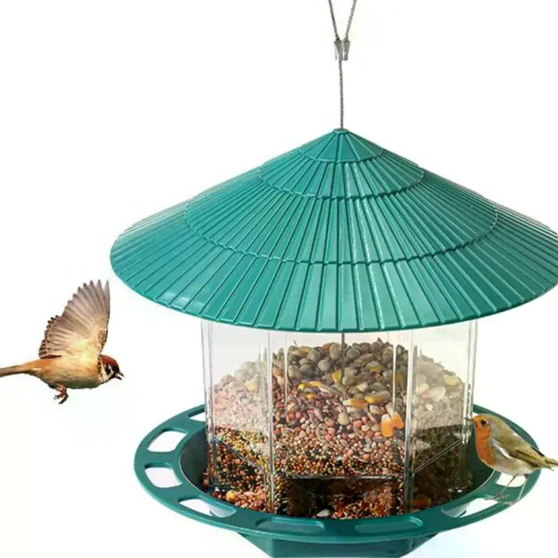 Automatic Hanging Gazebo Bird Feeder House | Outdoor Garden Wild Bird Feeding Station with Rope