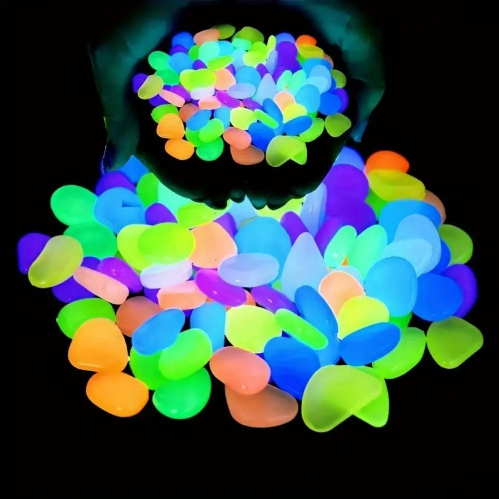600pcs Mini Resin Glow in the Dark 
Pebbles — Colourful Stones for 
Aquarium, Garden & Lawn Decoration
