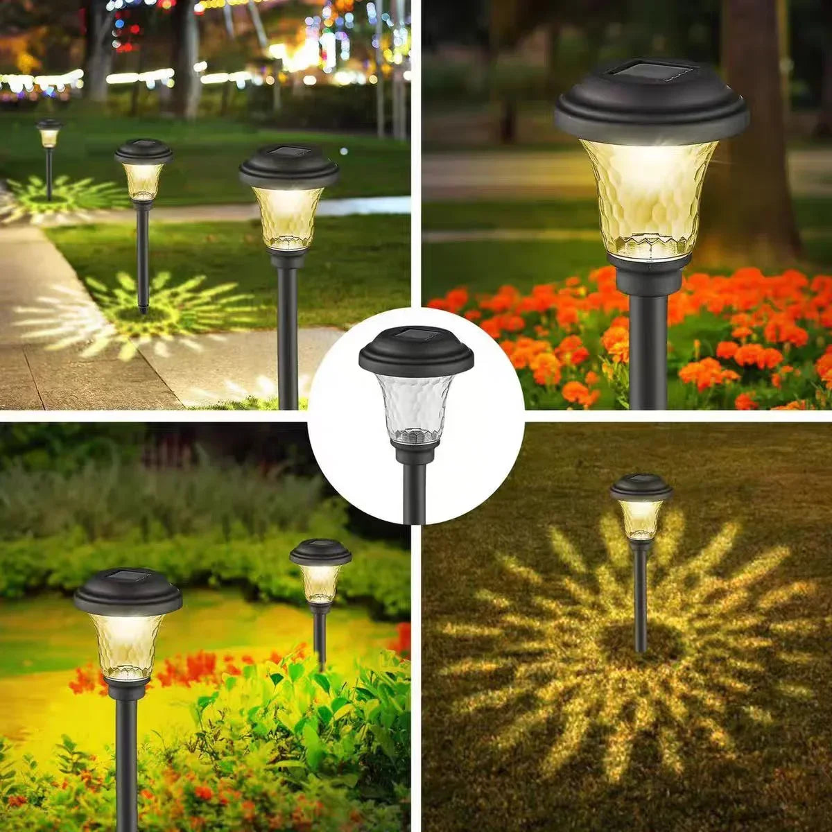 Solar LED Pathway Stake Lights IP65 
Waterproof — Glass Garden Path Lights 
for Yard, Patio & Walkway Lighting