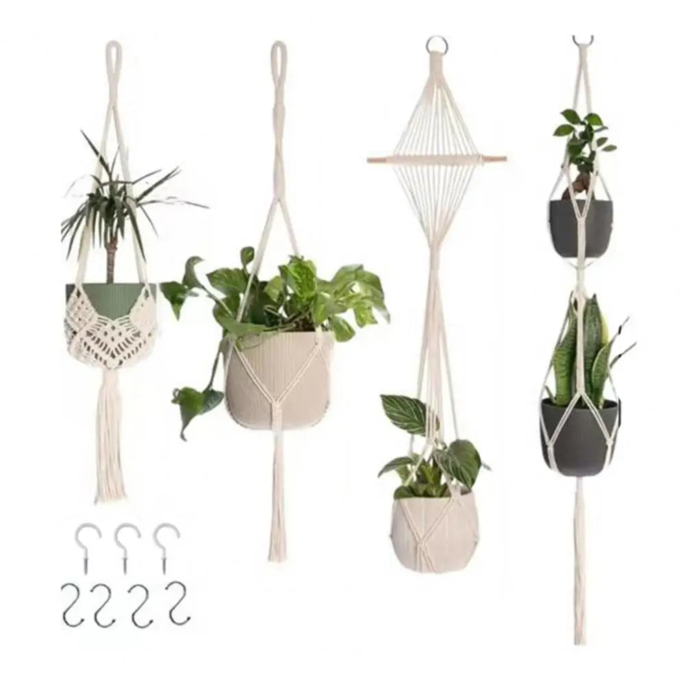 Boho Macrame Plant Hanger Set — 
Strong Cotton Rope Hanging Basket 
for Home & Garden Flower Pot Decor