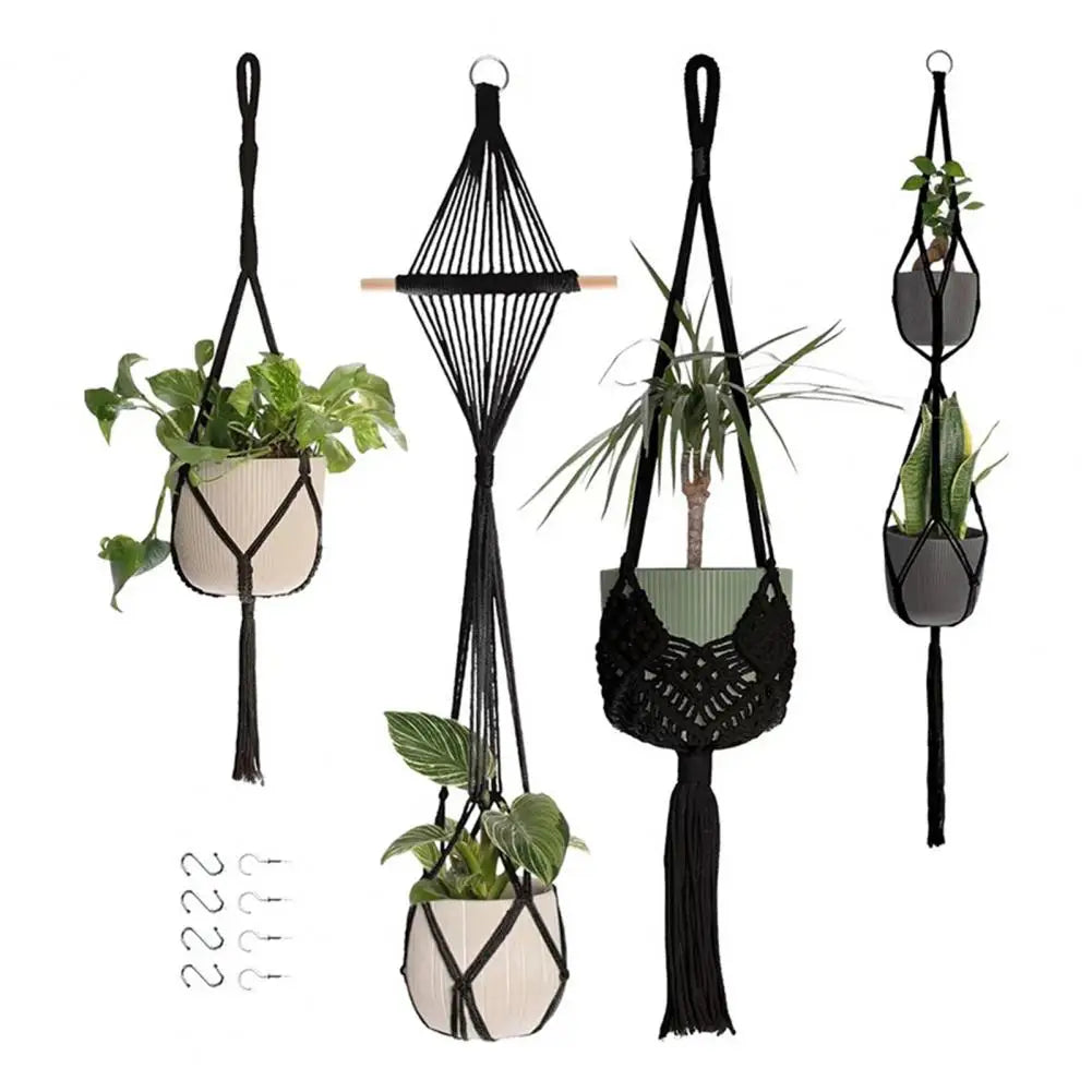 Boho Macrame Plant Hanger Set — 
Strong Cotton Rope Hanging Basket 
for Home & Garden Flower Pot Decor