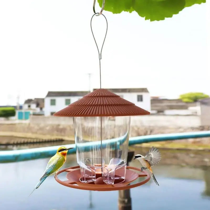 Automatic Hanging Gazebo Bird Feeder House | Outdoor Garden Wild Bird Feeding Station with Rope