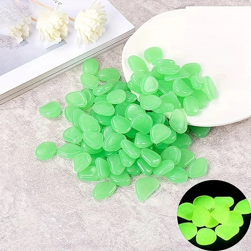 100pcs Resin Glow in the Dark Pebbles 
— Luminous Stones for Garden Paths, 
Landscape, Aquarium & Plant Pots