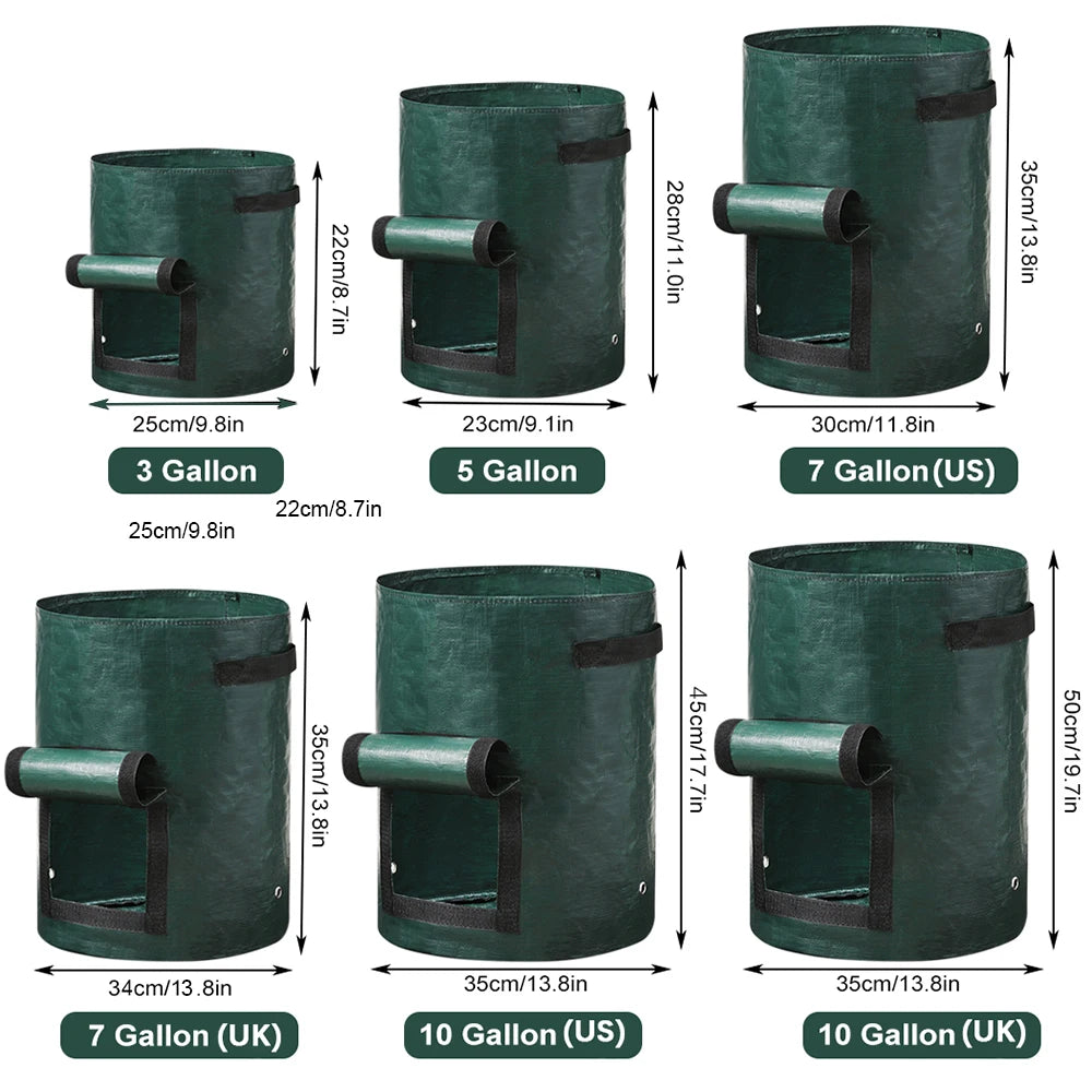 PE Fabric Grow Bags 3-10 Gallon — 
DIY Vegetable Planter for Potato, 
Onion & Garden Plant Growing