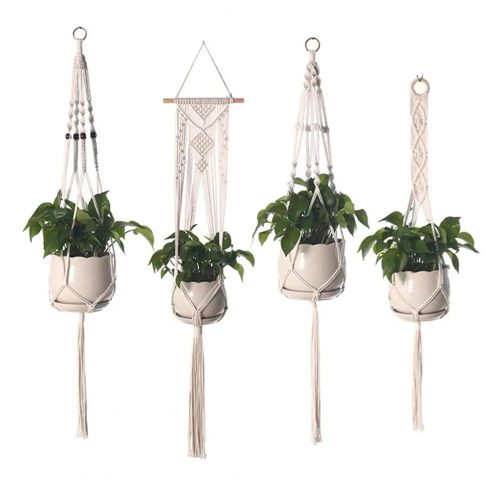 Boho Macrame Plant Hanger Set — 
Strong Cotton Rope Hanging Basket 
for Home & Garden Flower Pot Decor