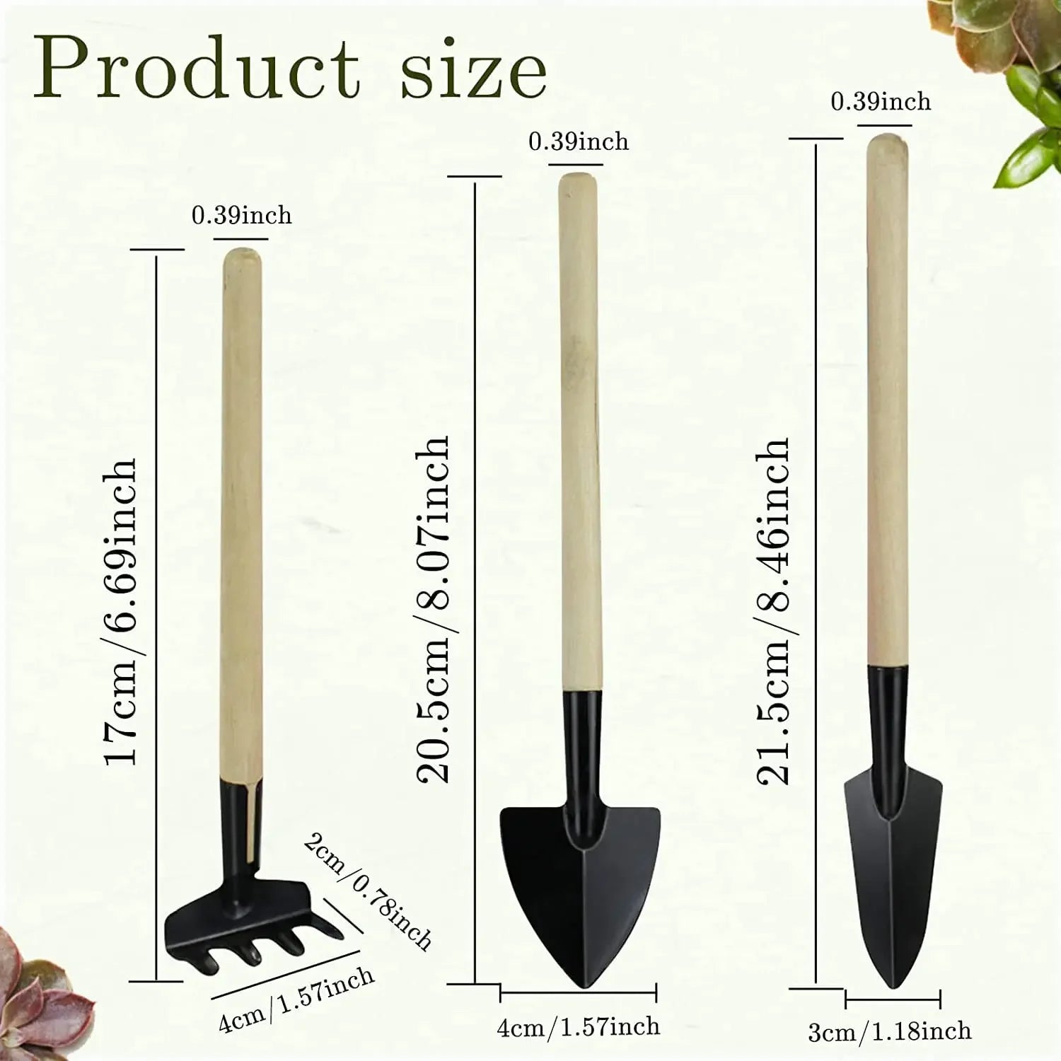Mini Garden Tools 3 Piece Set — 
Shovel, Rake & Trowel for Indoor 
Plants, Potting & Soil Gardening