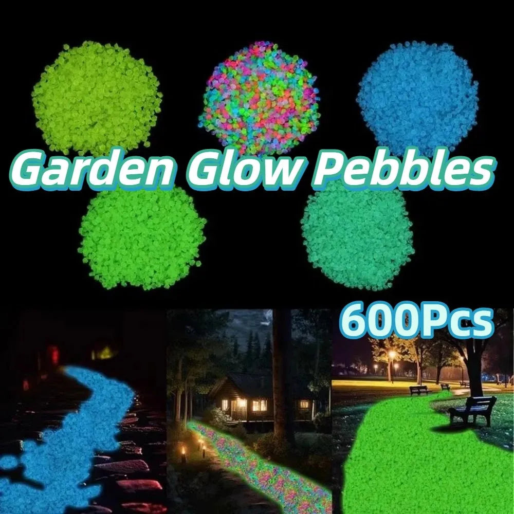 600pcs Mini Resin Glow in the Dark 
Pebbles — Colourful Stones for 
Aquarium, Garden & Lawn Decoration