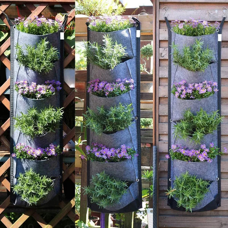6 Pocket Vertical Garden Planter Bag — Wall Mounted Grow Pots for Flowers, Veg & Fruit