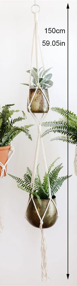 Handmade Macrame Plant Holder 100% 
Cotton — Hanging Basket for Wall, 
Courtyard & Garden Flower Pots