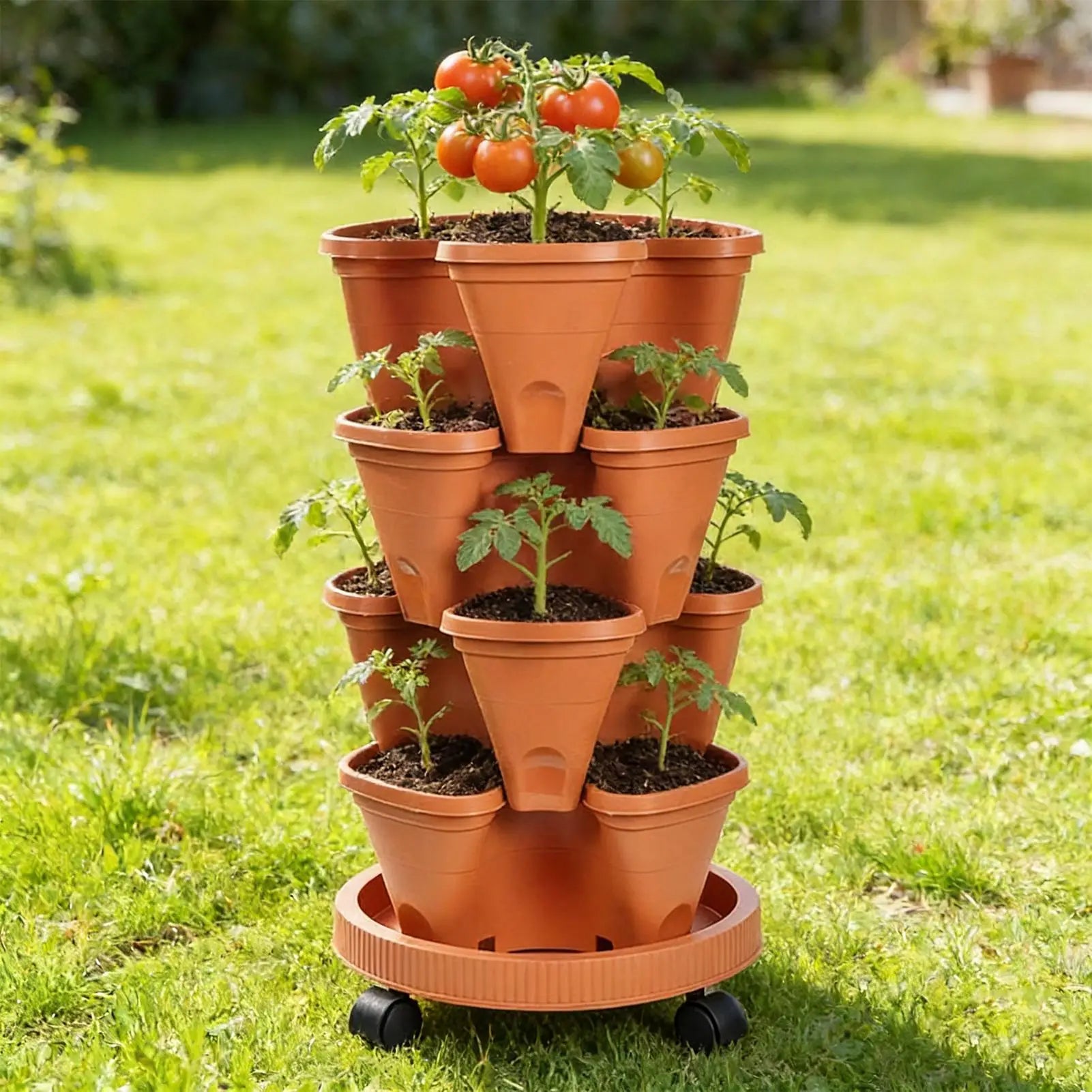 4 Tier Vertical Garden Tower Planter — Stackable Indoor & Outdoor Gardening Pots with Tray