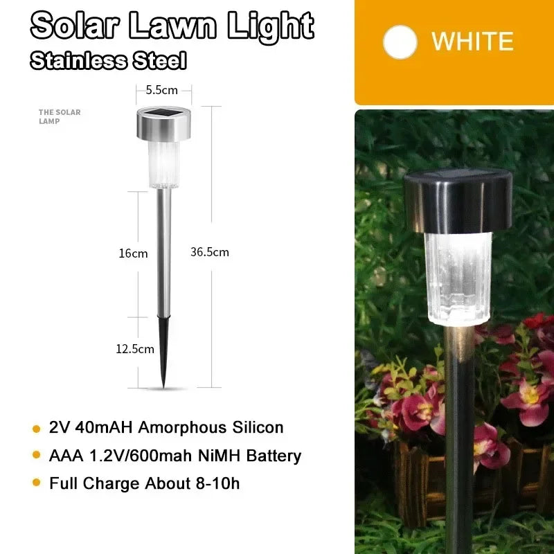 Solar LED Pathway Stake Lights IP65 
Waterproof — Glass Garden Path Lights 
for Yard, Patio & Walkway Lighting