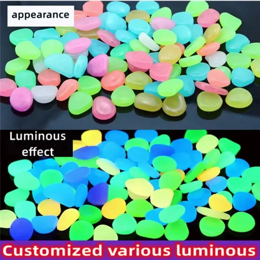 600pcs Mini Resin Glow in the Dark 
Pebbles — Colourful Stones for 
Aquarium, Garden & Lawn Decoration