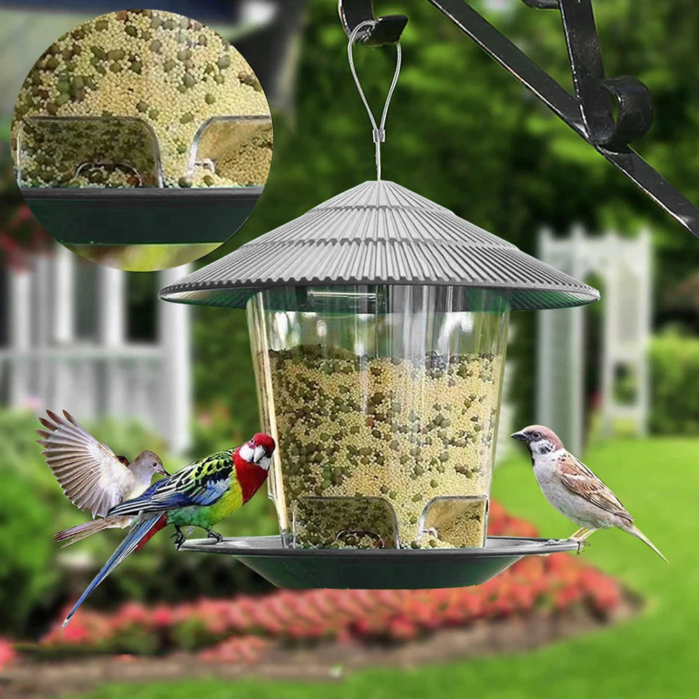 Gazebo Bird Feeder House | Hanging Wild Bird Feeding Station with Rope | Outdoor Garden