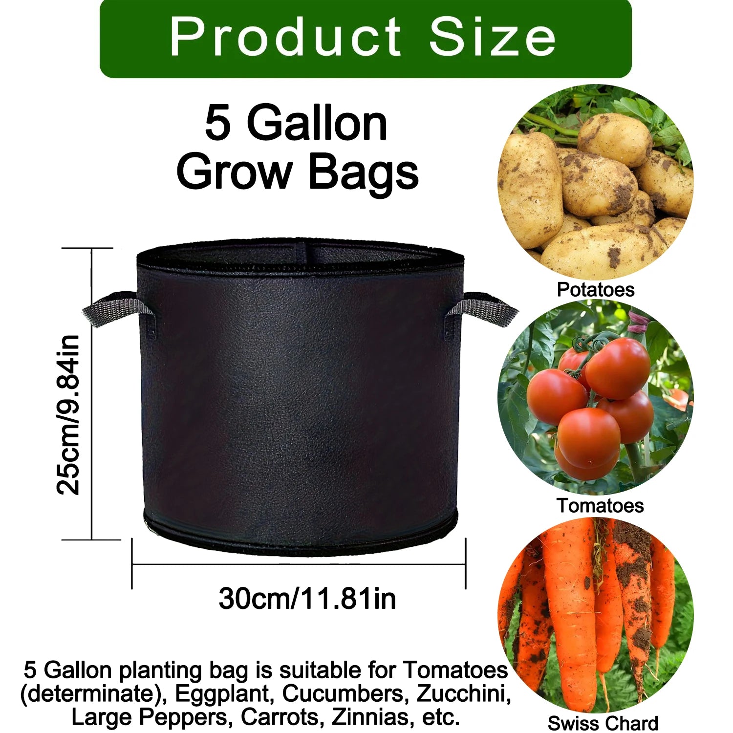 Fabric Grow Bags 5-15 Gallon — 
Potato, Tomato & Vegetable Planter 
Bags for Garden & Gifting