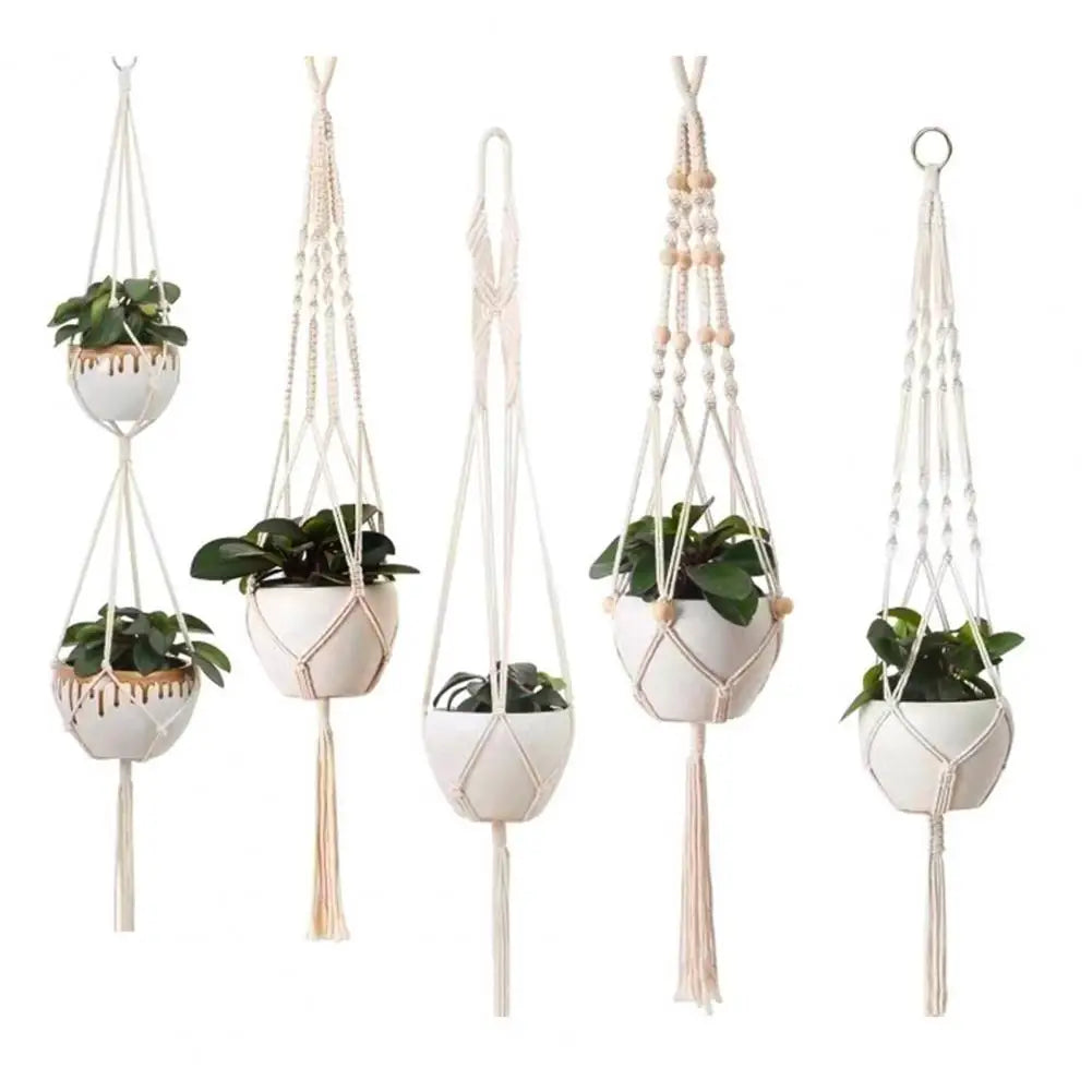 Boho Macrame Plant Hanger Set — 
Strong Cotton Rope Hanging Basket 
for Home & Garden Flower Pot Decor