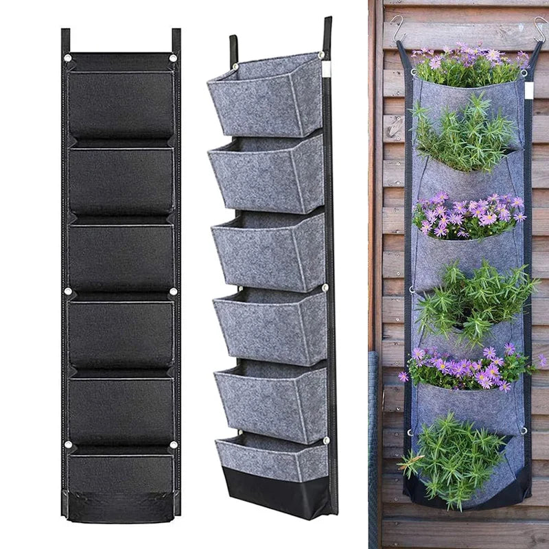 6 Pocket Vertical Garden Planter Bag — Wall Mounted Grow Pots for Flowers, Veg & Fruit