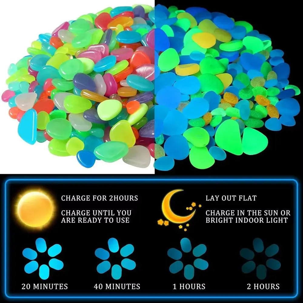 600pcs Mini Resin Glow in the Dark 
Pebbles — Colourful Stones for 
Aquarium, Garden & Lawn Decoration