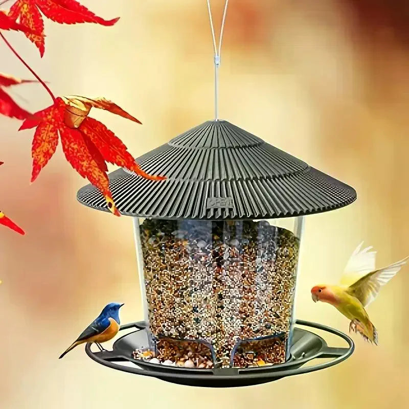 Automatic Hanging Gazebo Bird Feeder House | Outdoor Garden Wild Bird Feeding Station with Rope