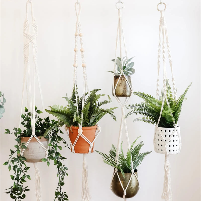 Handmade Macrame Plant Holder 100% 
Cotton — Hanging Basket for Wall, 
Courtyard & Garden Flower Pots