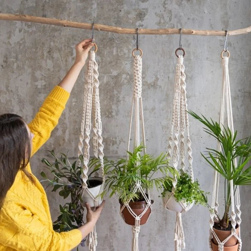Handmade Macrame Plant Holder 100% 
Cotton — Hanging Basket for Wall, 
Courtyard & Garden Flower Pots
