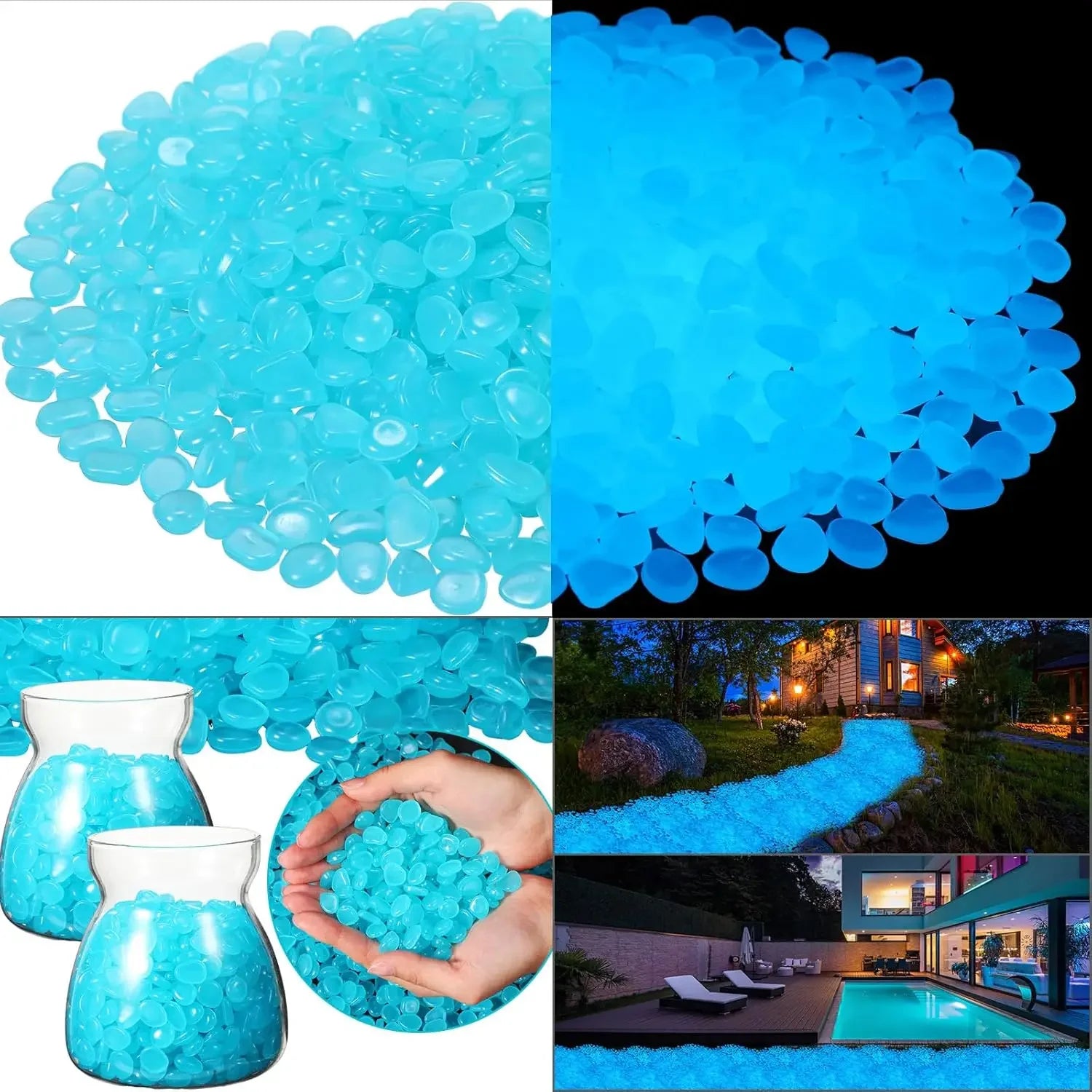 500Pcs Glow in The Dark Garden Pebbles, Gardening Luminous Glow Stones Outdoor Decor Glowing Water Fish Tank Gravel