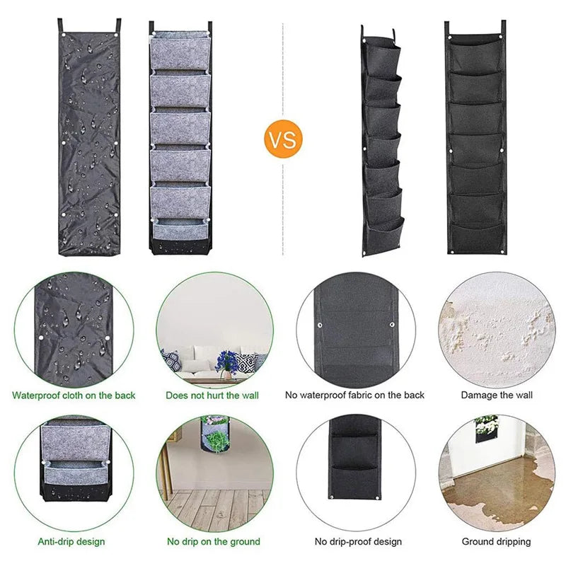 6 Pocket Vertical Garden Planter Bag — Wall Mounted Grow Pots for Flowers, Veg & Fruit