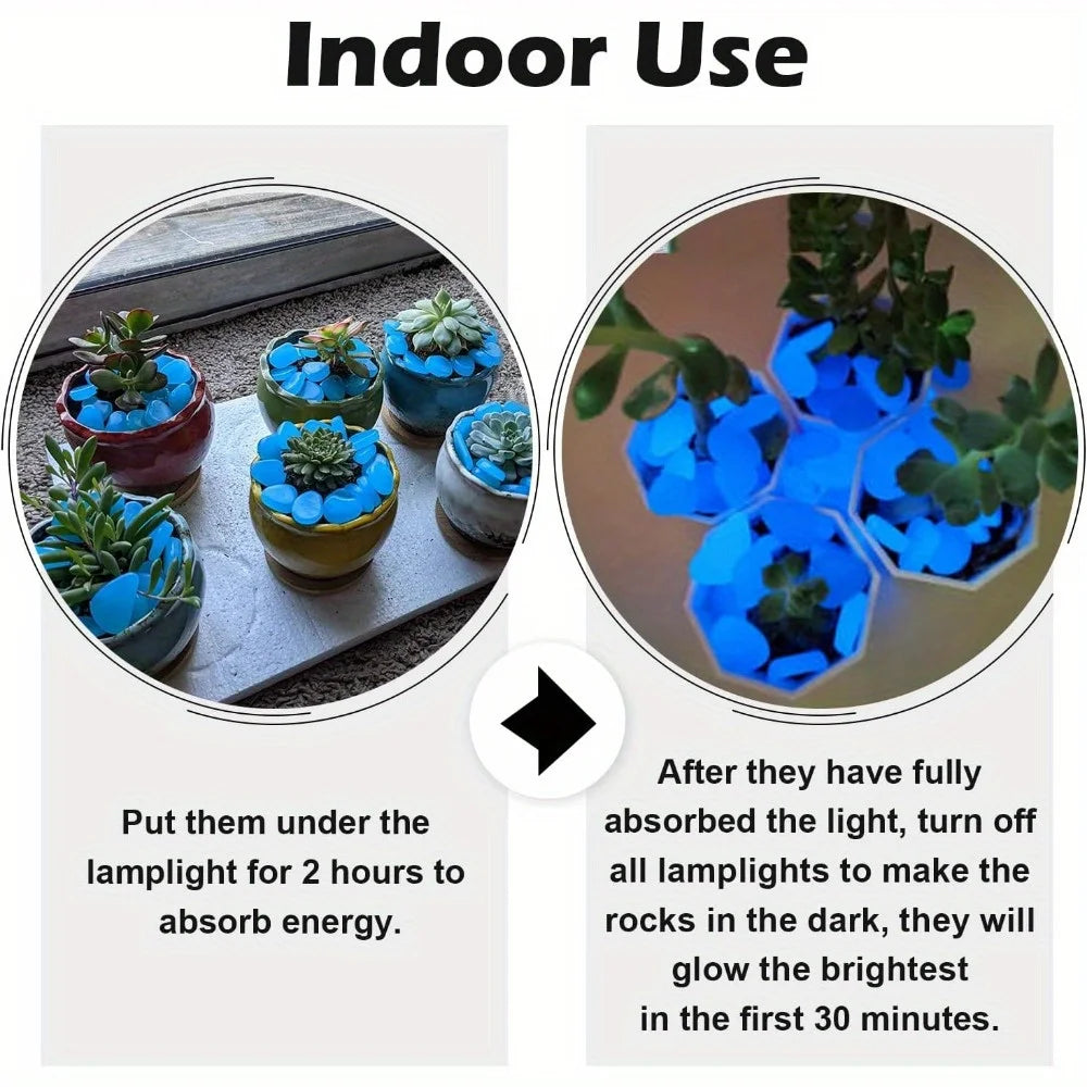 Solar Powered Glow in the Dark 
Pebbles — Blue Luminous Pathway 
Stones for Garden & Landscape Decor