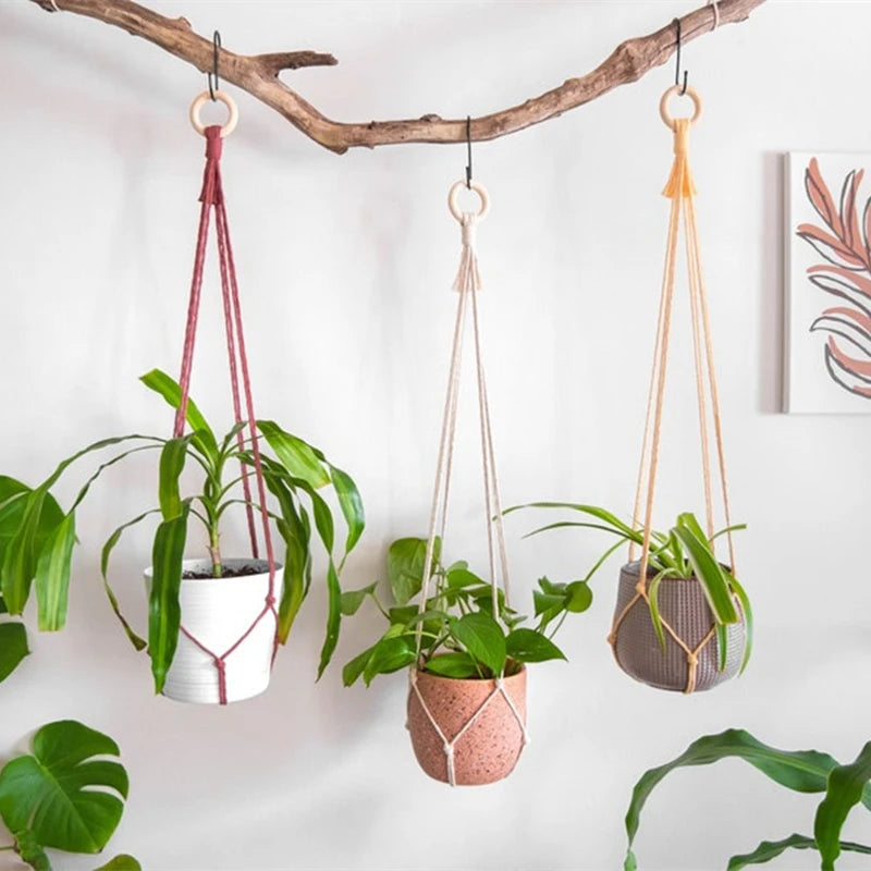 Handmade Macrame Plant Holder 100% 
Cotton — Hanging Basket for Wall, 
Courtyard & Garden Flower Pots