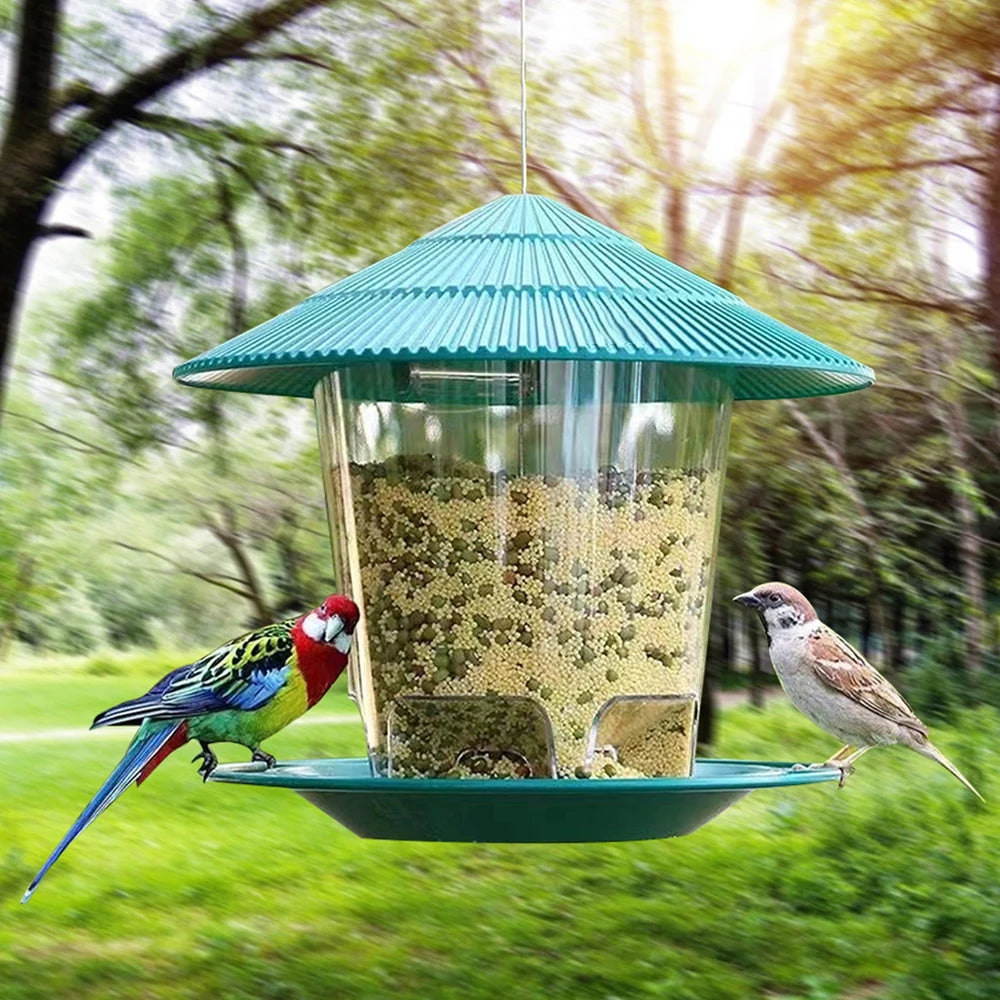 Automatic Hanging Gazebo Wild Bird Feeder — Outdoor Garden Feeding House with Rope