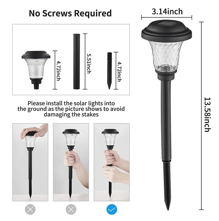 Solar LED Pathway Stake Lights IP65 
Waterproof — Glass Garden Path Lights 
for Yard, Patio & Walkway Lighting
