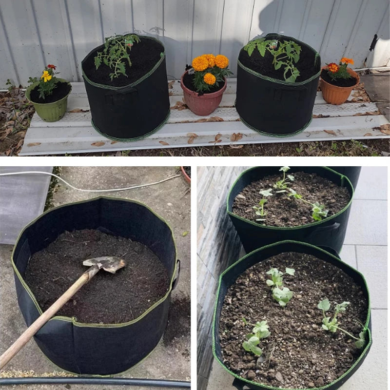 Felt Grow Bags 5, 10 & 20 Gallon — 
Thickened Non-Woven Foldable Planting 
Bags for Vegetables, Potato & Trees