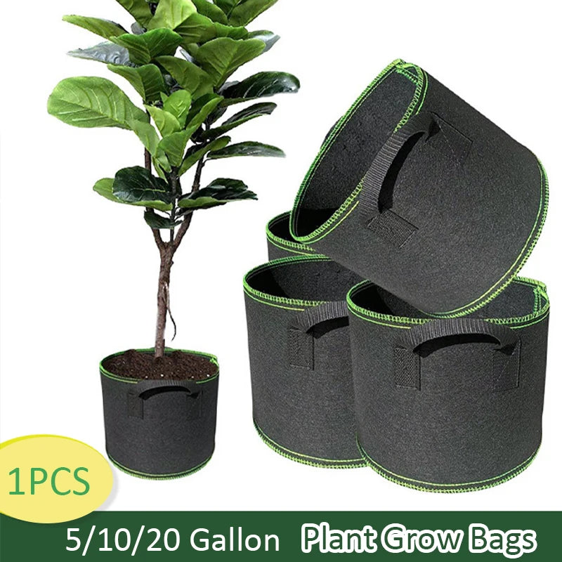 Felt Grow Bags 5, 10 & 20 Gallon — 
Thickened Non-Woven Foldable Planting 
Bags for Vegetables, Potato & Trees