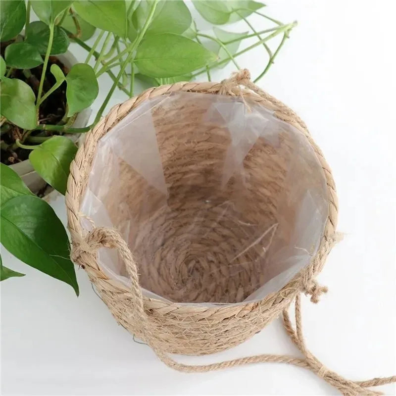 Macrame Hanging Plant Holder — 
Jute Rope Woven Basket for Indoor 
& Outdoor Flower Pots & Home Decor